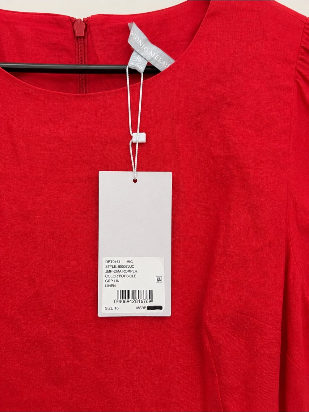 NWT Antonio Melani Red Linen Romper Size 16 - Picture 4 of 5